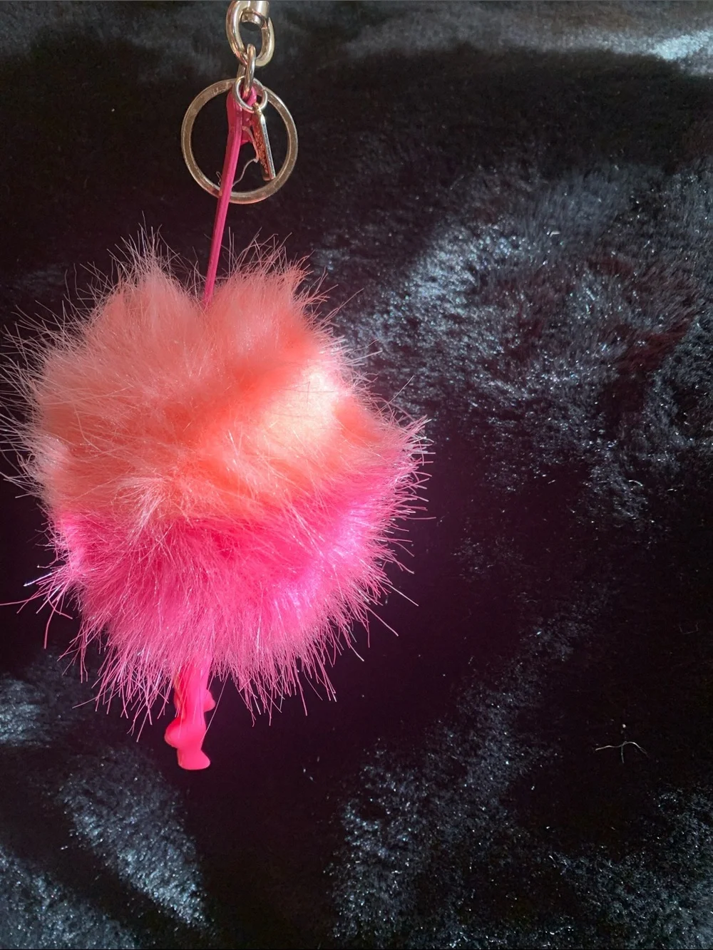 Victoria's Secret Pink & Orange Heart Sunglasses Fluffy Keychain